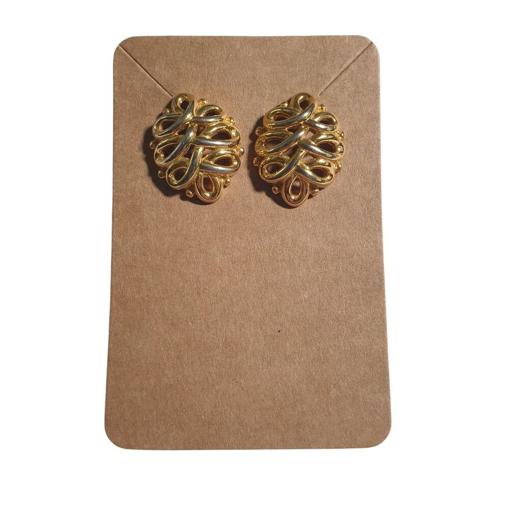Gold Tone Ornate Loop Design Stud Earrings Lightweight Elegant Pierced Jewelry